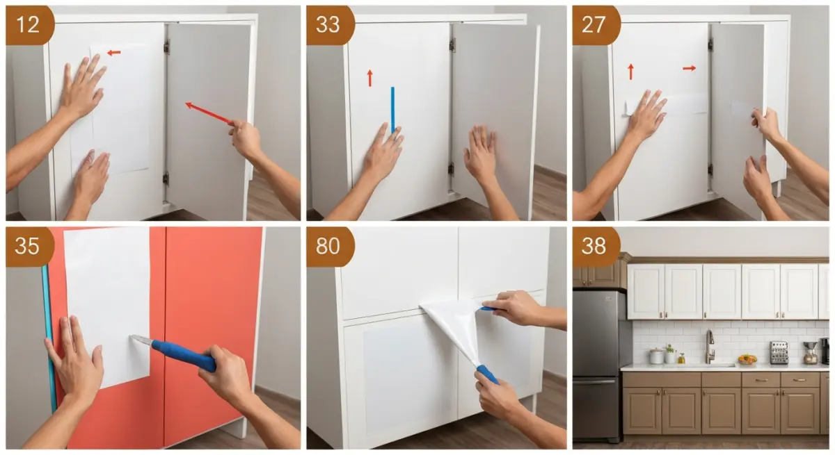 Etapes de pose du covering cuisine sur facade de meuble